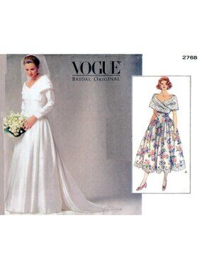 90s Vogue 2768 Sz 6-10 Bridal Original Wedding Dress Petticoat Sewing Pattern FF